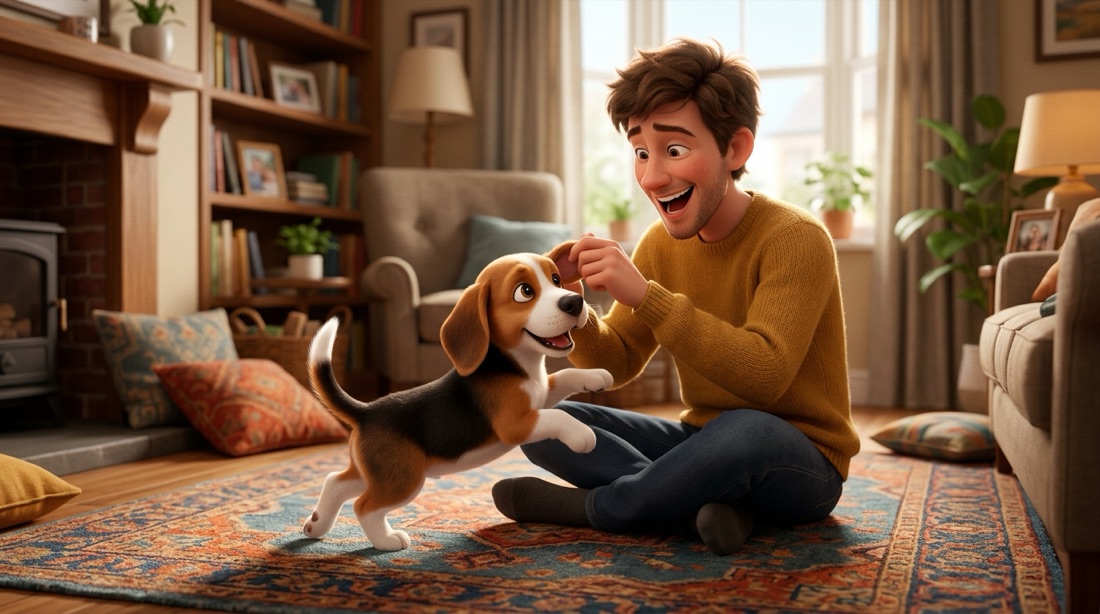 Example pack cover: storybook illustration of Rocky with their owner
