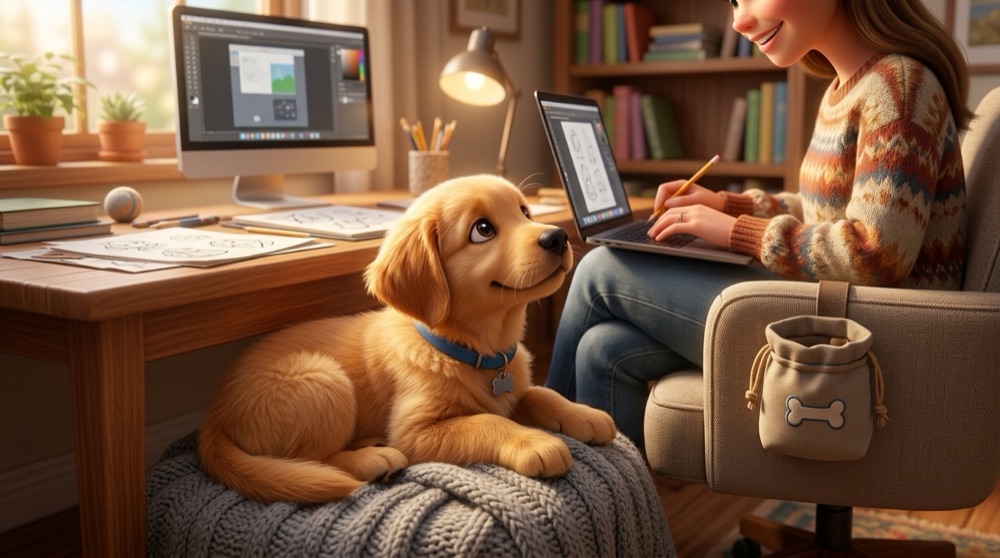 Storybook illustration, page 2: Milo the golden retriever