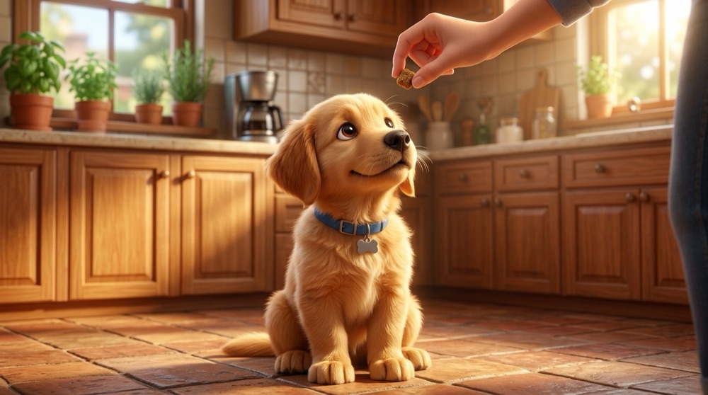 Storybook illustration, page 3: Milo the golden retriever